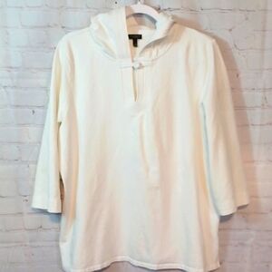Y2K Talbots White Beachy   Hooded Summer Stretchy  Top 2XL